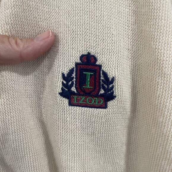 VTG 90s IZOD Knit Cardigan Sweater Men XL Cream Acrylic Crest Logo Made in USA - Picture 3 of 8